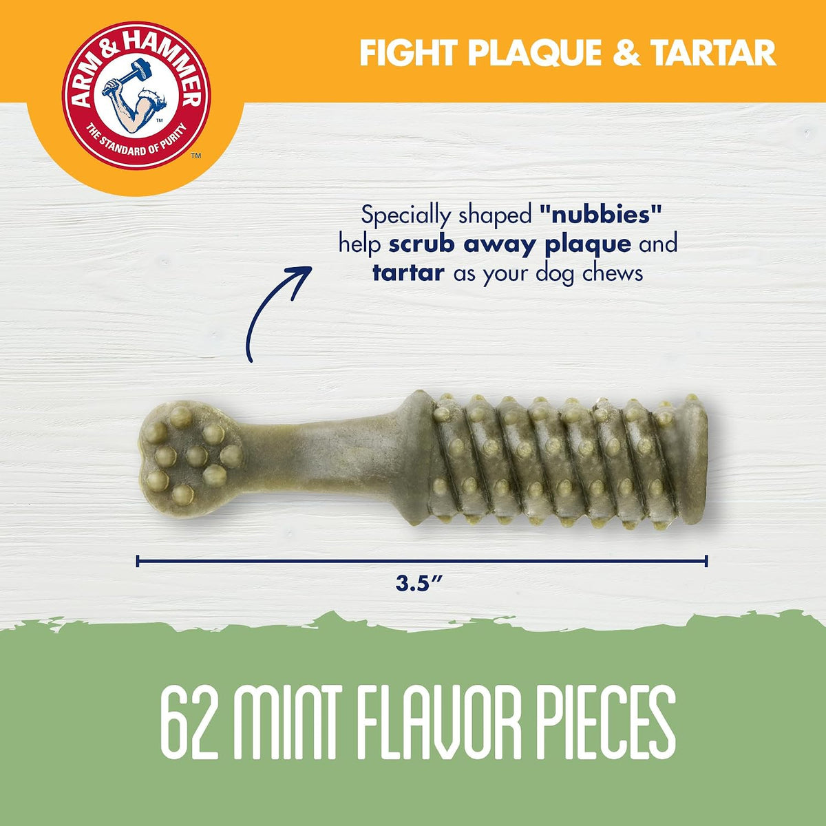 Arm & Hammer Nubbies, Dental Dog Treats, Mint Flavor, 62 Count Bucket