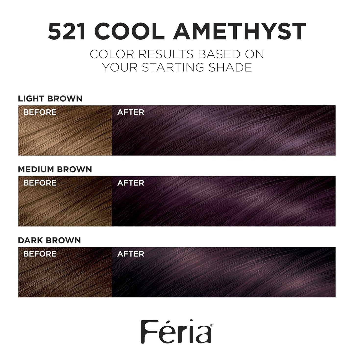 L’Oreal Paris Feria Multi-Faceted Shimmering Permanent Hair Color, 521 Cool Amethyst, Pack of 2 Hair Dye Kit