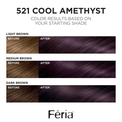 L’Oreal Paris Feria Multi-Faceted Shimmering Permanent Hair Color, 521 Cool Amethyst, Pack of 2 Hair Dye Kit