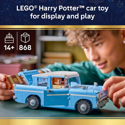 LEGO Harry Potter Enchanted Flying Ford Anglia Car Building Toy for Boys & Girls - Book Shelf & Bedroom Decor for Ages 14+ - W/Harry, Ron, & Hedwig Minifigures - Gift Idea for Birthdays - 76470