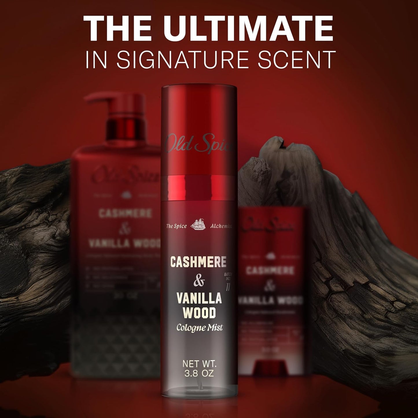 Old Spice Cologne Mist for Men, The Spice Alchemist Collection, 24/7 Cologne Infused Scent, No Trade Off Formula, Free of Parabens & Phthalates, Cashmere + Vanilla Wood Scent, 3.8 oz