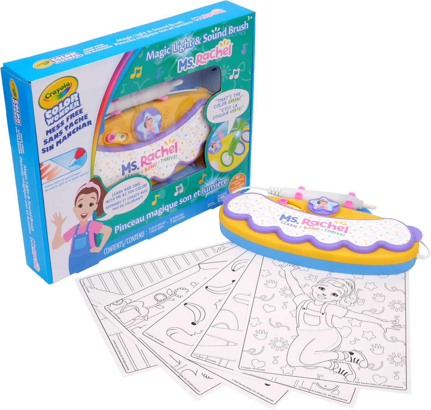 Crayola Ms Rachel Color Wonder Magic Light Brush, Mess Free Coloring Toy 3+ | Paint Set for Toddlers, Musical Ms Rachel Toys, No Mess Painting, Birthday Art Gift for Kids, Screen Free Arts & Crafts
