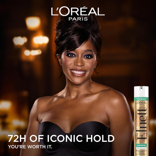 L'Oreal Paris Elnett Unscented Hairspray, up to 72-Hour Extra Strong Hold Formula with Humidity Resistant Frizz Control, Hairspray with Soft, Brushable Finish, 2.2 oz