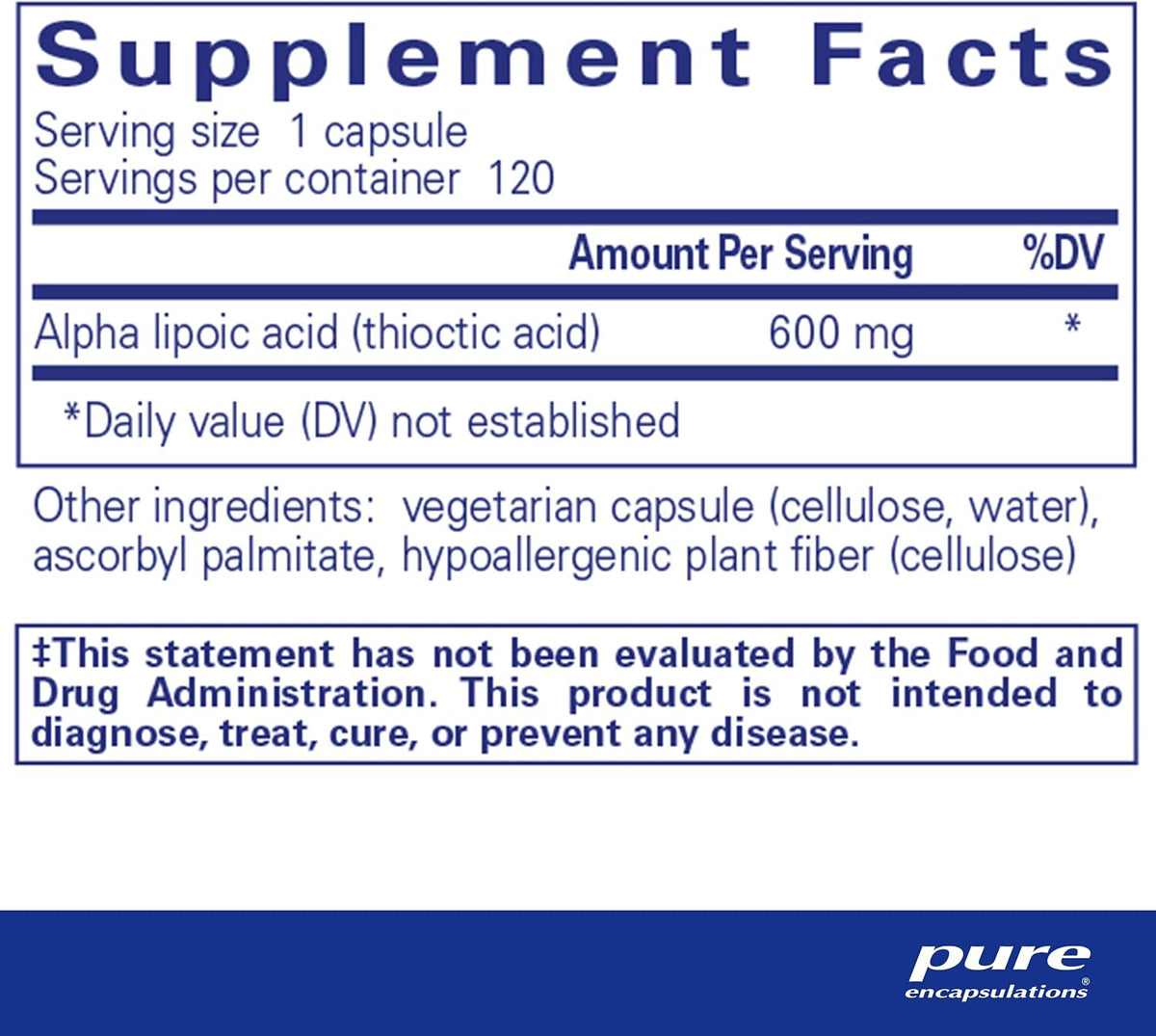 Pure Encapsulations Alpha Lipoic Acid 600 mg, 120 Capsules