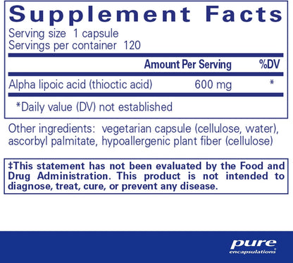 Pure Encapsulations Alpha Lipoic Acid 600 mg, 120 Capsules