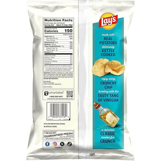 Lay's Kettle Cooked Sea Salt & Vinegar Flavored Potato Chips, 8 Oz