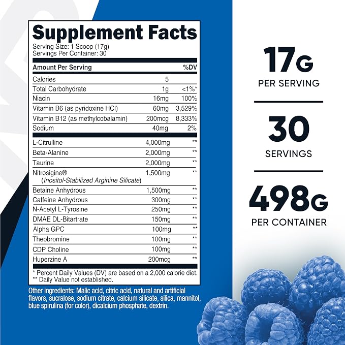 Nutricost Pre-X Xtreme Pre-Workout Powder Complex (Blue Raspberry) 30 Serv