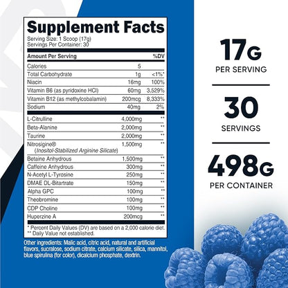 Nutricost Pre-X Xtreme Pre-Workout Powder Complex (Blue Raspberry) 30 Serv