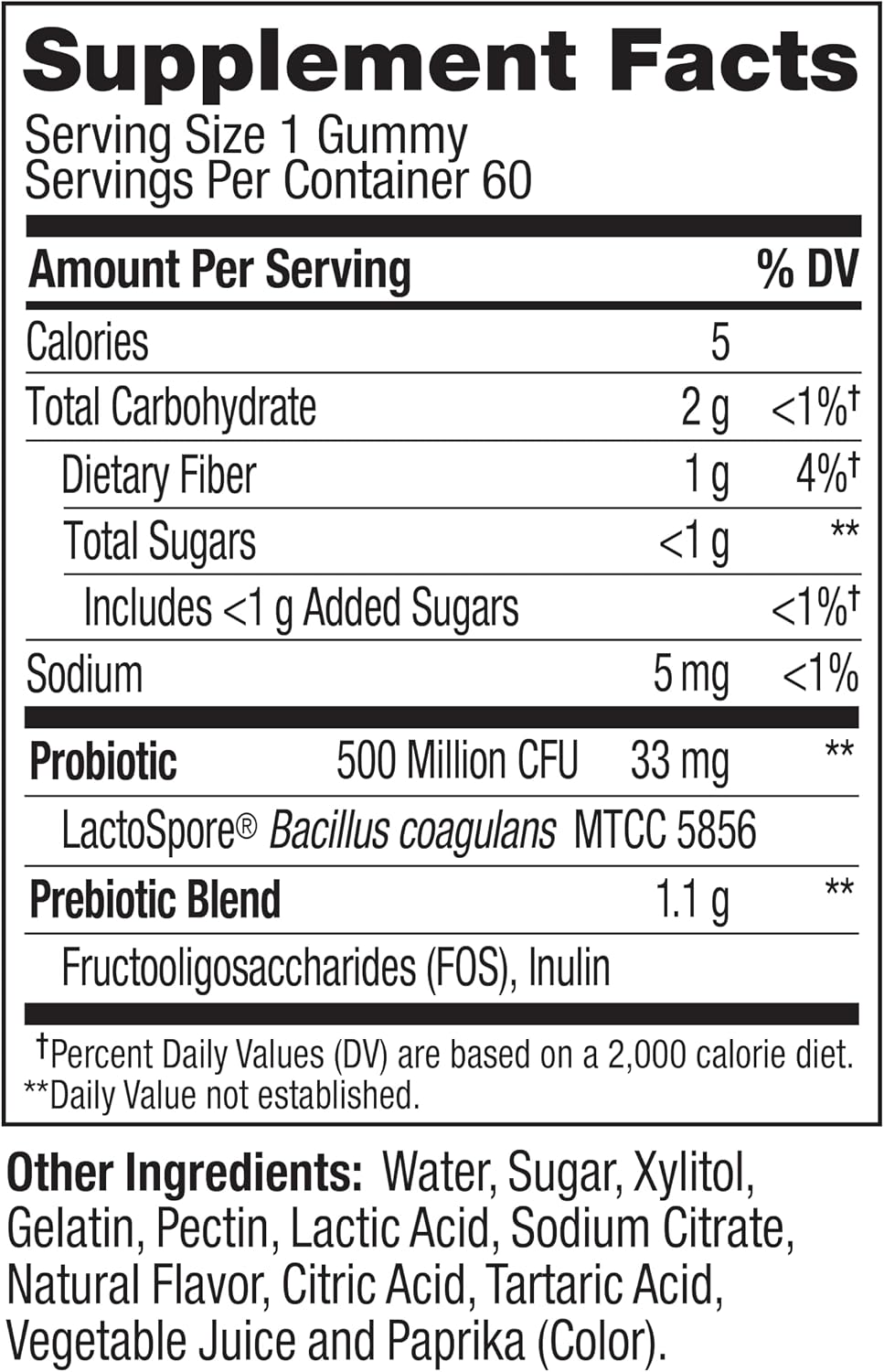 OLLY Probiotic + Prebiotic Gummy, 500 million CFUs, Peachy Peach - 60 Count