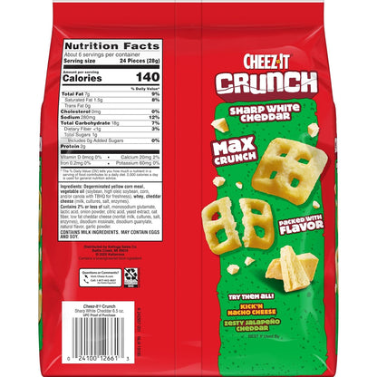 Cheez-It Crunch Cheesy Baked Snacks, Lunch Snacks, Sharp White Cheddar, 6.5oz Bag (1 Bag)