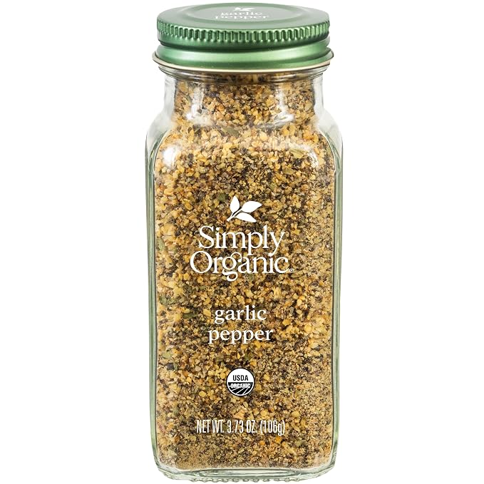 Simply Organic Garlic Pepper, 3.73 Ounce Jar, Blended with Pepper Sea Salt and Onion for Robust Flavor to any Dish