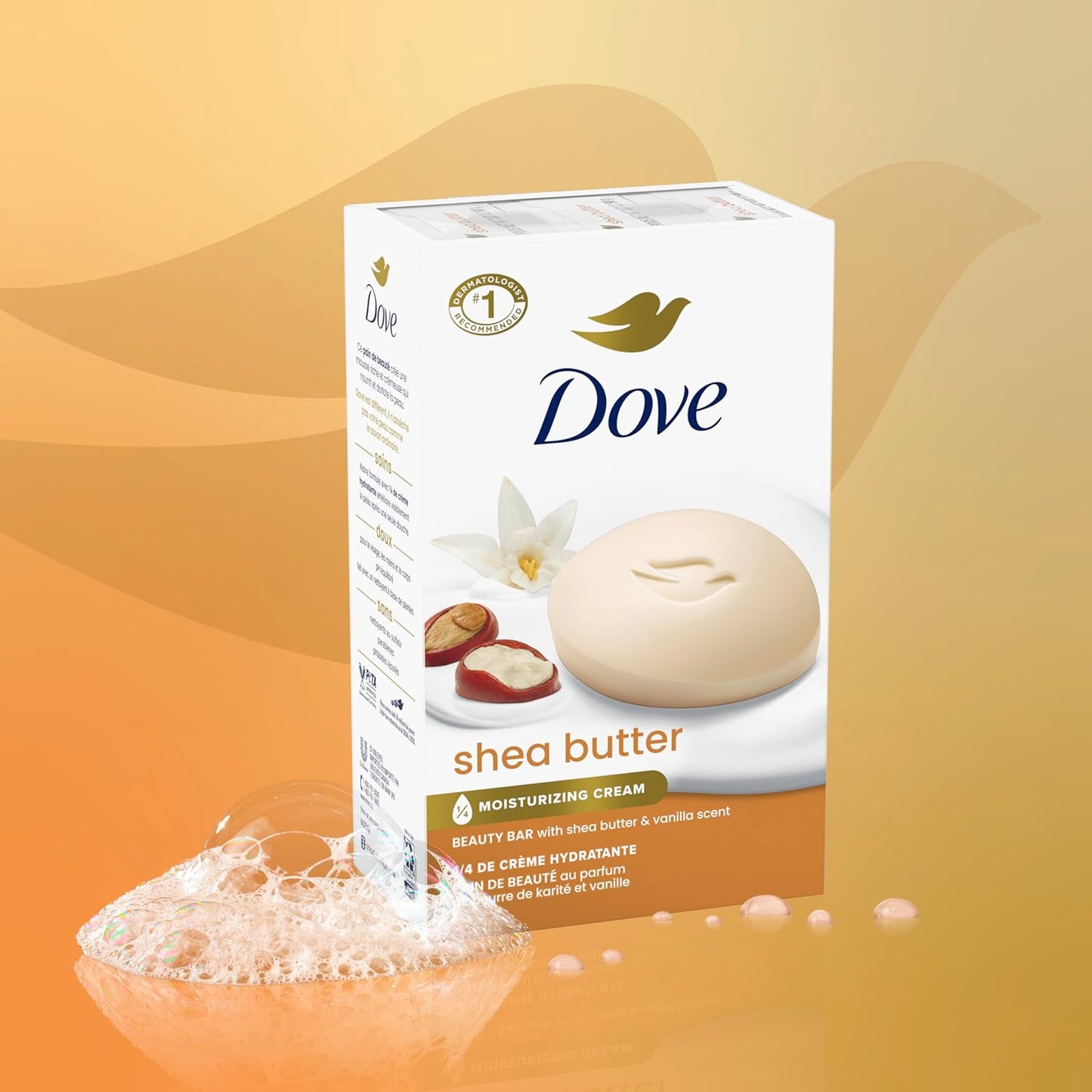 Dove Beauty Bar Soap Shea Butter for Nourished,Radiant Skin,Enriches Skin 3.75 oz,(Pack of 8)