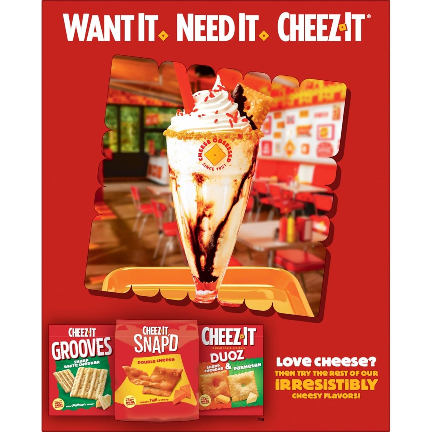 Cheez-It Cheese Crackers, Baked Snack Crackers, Office and Kids Snacks, Hot and Spicy, 5.25lb Case (12 Boxes)