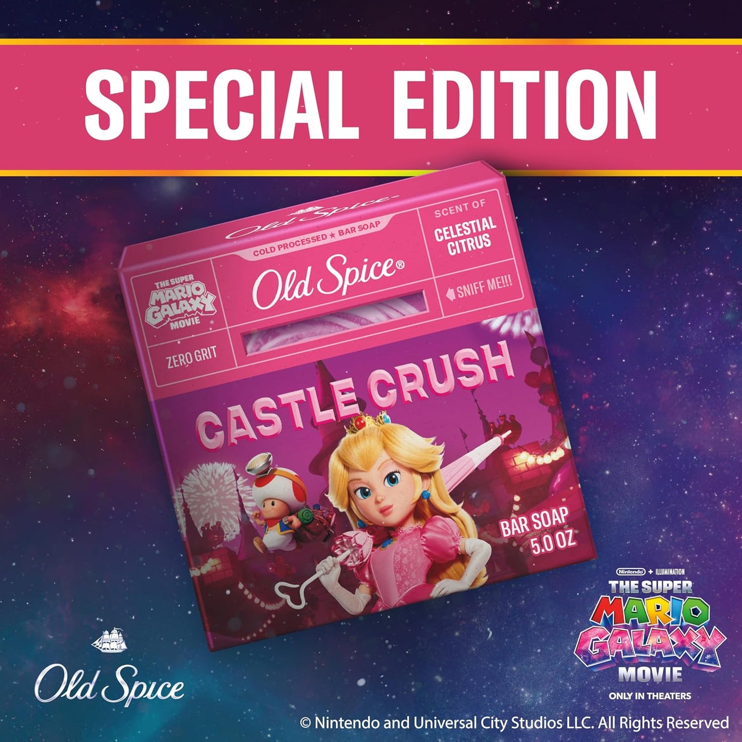 Old Spice Bar Soap for Men, x The Super Mario Galaxy Movie, Cold Pressed with Grit, Made with Natural Oils & Plant Based Cleanser, Celestial Citrus with Sweet Citrus & Berries Scent, 5.0 oz