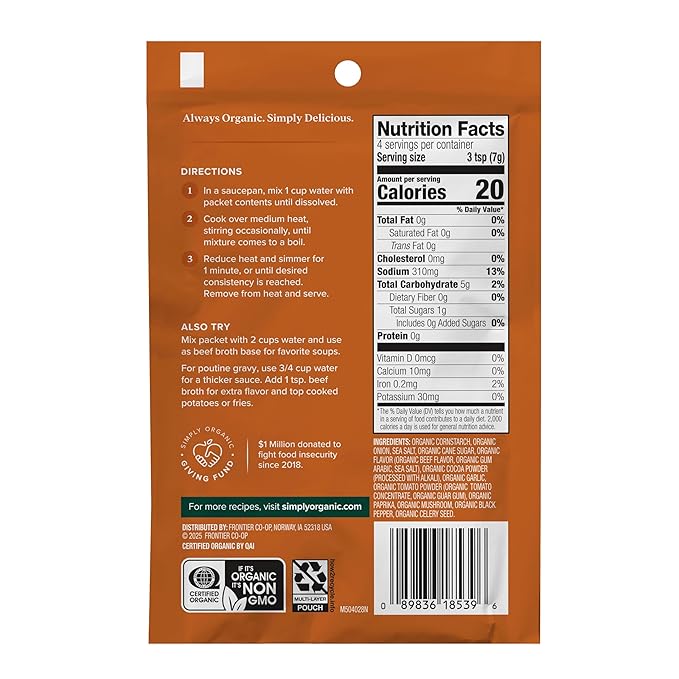 Simply Organic Brown Gravy Mix, Certified Organic, Gluten Free | 1 Ounce (Pack of 12)