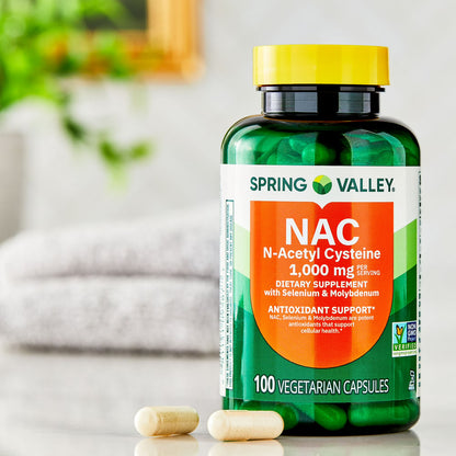 Spring Valley NAC, 1,000 mg Vegetarian Capsules, Immune Support Dietary Supplement, 100 Count