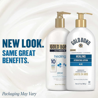 Gold Bond Healing Hydrating Lotion, 14 oz., With Aloe, Moisturizes, Immediate 24-Hour Hydration & Healing Skin Therapy Lotion with aloe 5.5 oz., Non-Greasy & Hypoallergenic