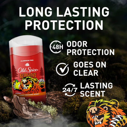 Old Spice Aluminum Free Deodorant for Men, 24/7 Odor Protection, 24/7 Freshness & Lasting Scent, Goes on Clear, Bearglove with Crisp Orchard Scent, 3.0 oz (Pack of 2)