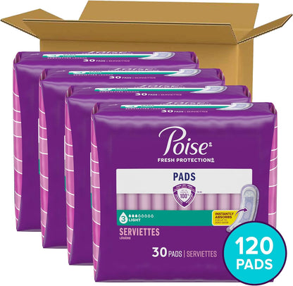 Poise Incontinence Pads & Postpartum Incontinence Pads, 3 Drop Light Absorbency, Regular Length, Packaging May Vary, 120 Count (Pack of 2)