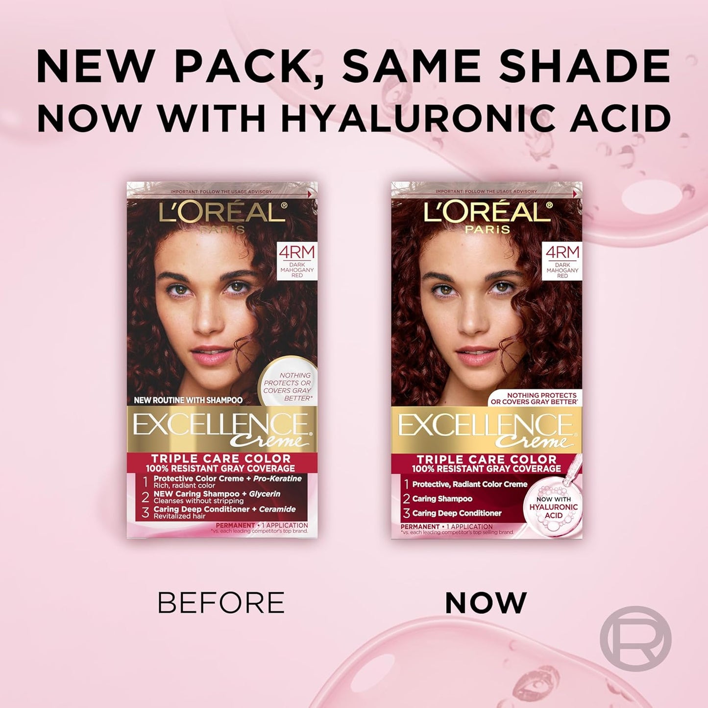 L'Oreal Paris Excellence Crème Permanent Hair Dye, Triple Care Hair Color with Hyaluronic Acid for 100% Gray Coverage, 4RM Dark Mahogany Red, 1 Kit (Packaging May Vary)
