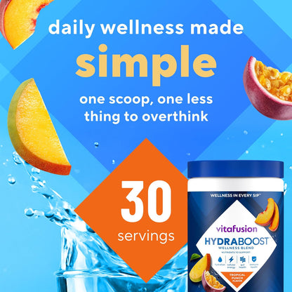 Vitafusion Hydraboost Hydration Drink Mix, Electrolytes Support Daily Hydration, Vitamins Support Cellular Energy & Immune Health, Prebiotic Fiber Supports Gut Health, Tropical Punch, 30 Servings