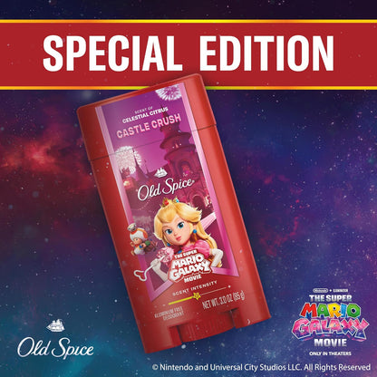 Old Spice Aluminum Free Deodorant for Men, Old Spice x The Super Mario Galaxy Movie, 24/7 Lasting Freshness, Lasting Odor Protection, Smell Super with Castle Crush, Celestial Citrus Scent, 3.0 oz