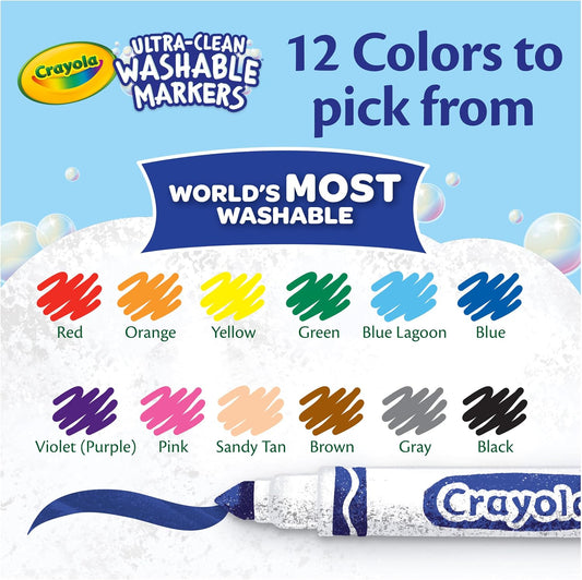 Crayola Broad Line Markers (12 Count), Washable Markers for Kids, Assorted Colors, Arts & Crafts Supplies, For Coloring Books & Art Projects, Ages 3+