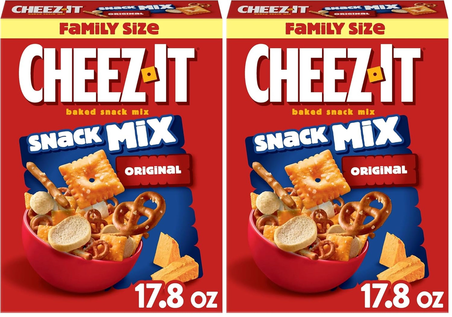 Cheez-It Snack Mix, Lunch Snacks, Family Size, Original, 17.8oz Box (1 Box) (Pack of 2)