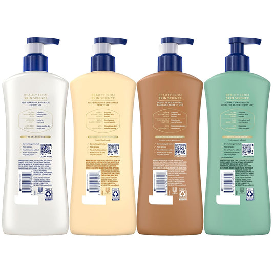 Vaseline Intensive Care Body Lotion Variety 4-Pack (Soothing Hydration, Advanced Repair, Cocoa Radiant, Nourishing Moisture) – Ultra-Hydrating Lotions for Extremely Dry Skin, 20.3 Fl Oz Ea