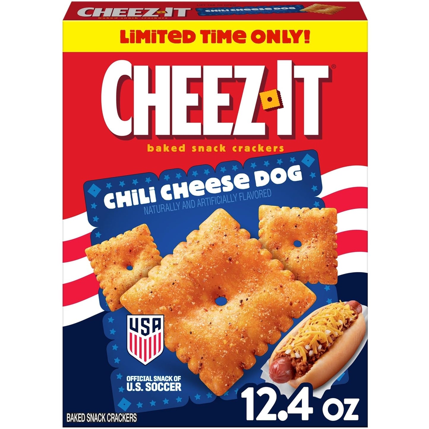 Cheez-It Baked Snack Crackers, U.S. Soccer Sponsor, Chili Cheese Dog, 12.4oz Box (1 Box)