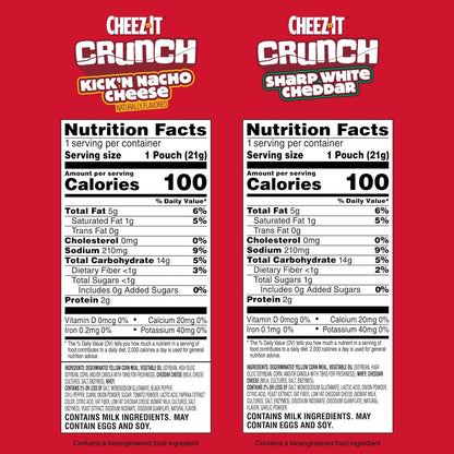 Cheez-It Crunch Cheesy Baked Snacks, Lunch Snacks, Variety Pack, 9oz Box (12 Packs)
