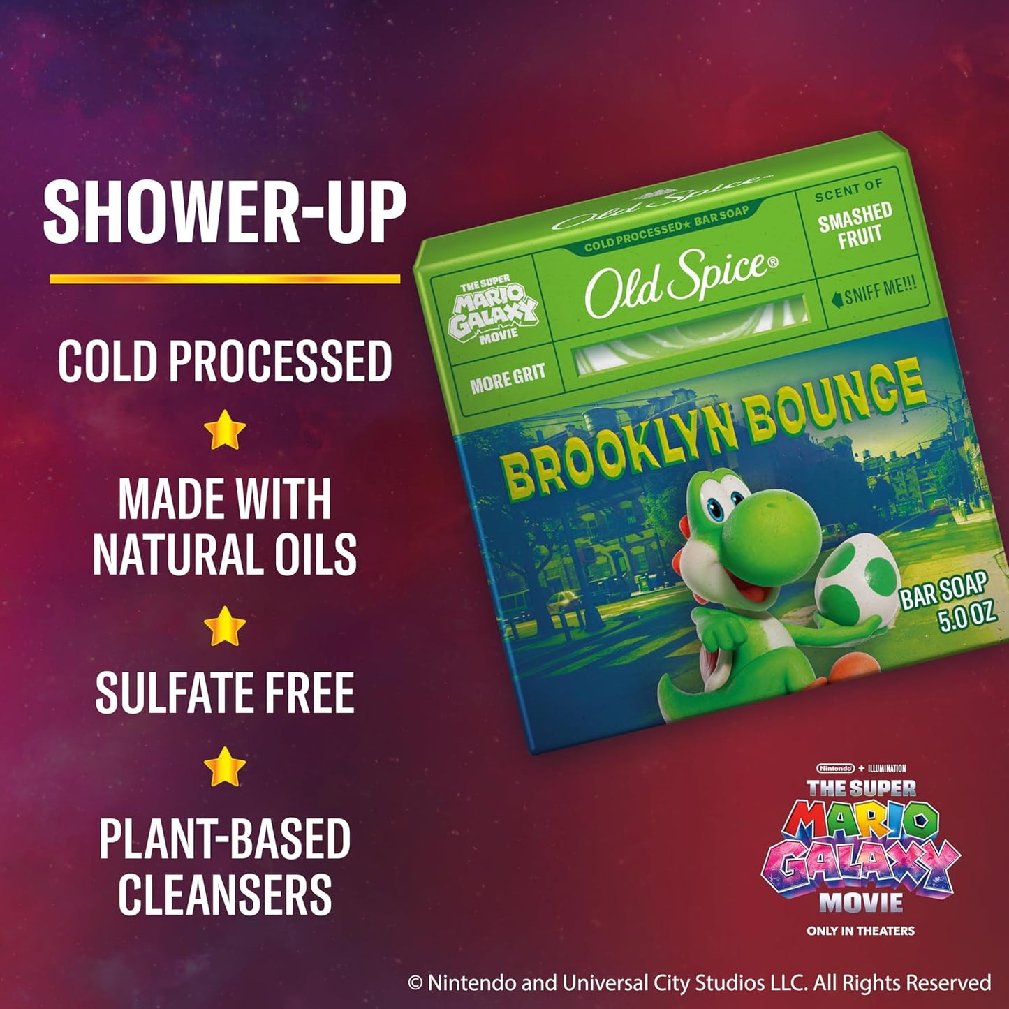 Old Spice Bar Soap for Men, x The Super Mario Galaxy Movie, Cold Pressed with Grit, Made with Natural Oils & Plant Based Cleanser, Smashed Fruit with Passion Fruit & Sunshine Scent, 5.0 oz