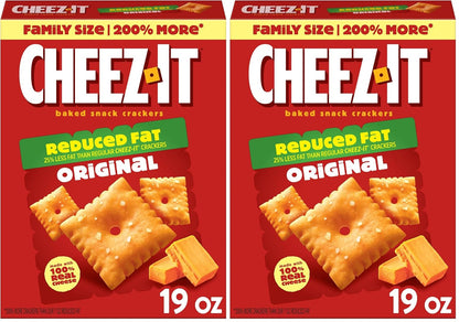 Cheez-It Cheese Crackers, Baked Snack Crackers, Lunch Snacks, Family Size, Reduced Fat Original, 19oz Box (1 Box) (Pack of 2)