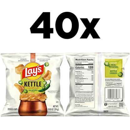 Lay's Kettle Cooked Potato Chips, Jalapeno, 0.85 Ounce (Pack of 40)