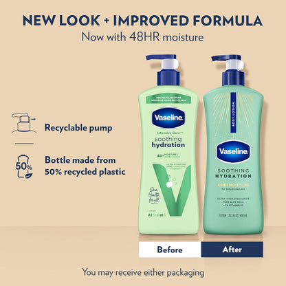 Vaseline Soothing Hydration Body Lotion Soothing Hydration for Dry Skin with Ultra-Hydrating Lipids + 1% Aloe Vera Extract to Refresh Dehydrated Skin 20.3 Fl oz