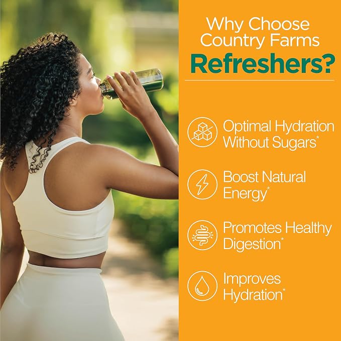 Country Farms Refreshers, Super Greens and Electrolytes, Essential Minerals and Superfoods, Hydration Support, Promotes Natural Energy, with Fiber, Piña Colada, 30 Servings