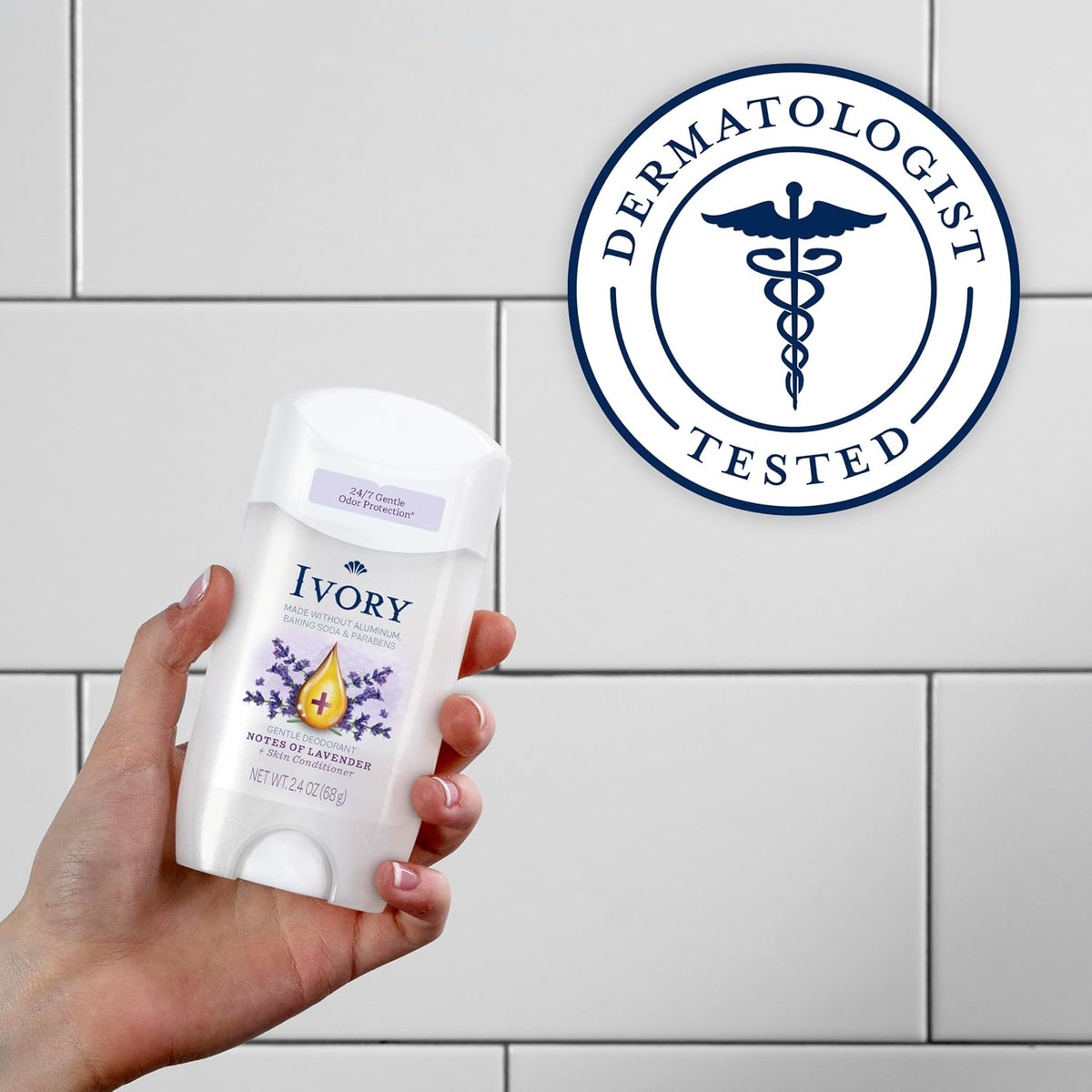Ivory Gentle Deodorant Notes of Lavender, 24hr Gentle Deodorant, Dermatologist Tested, Baking Soda Free, Paraben Free, 2.4oz (Pack of 6)