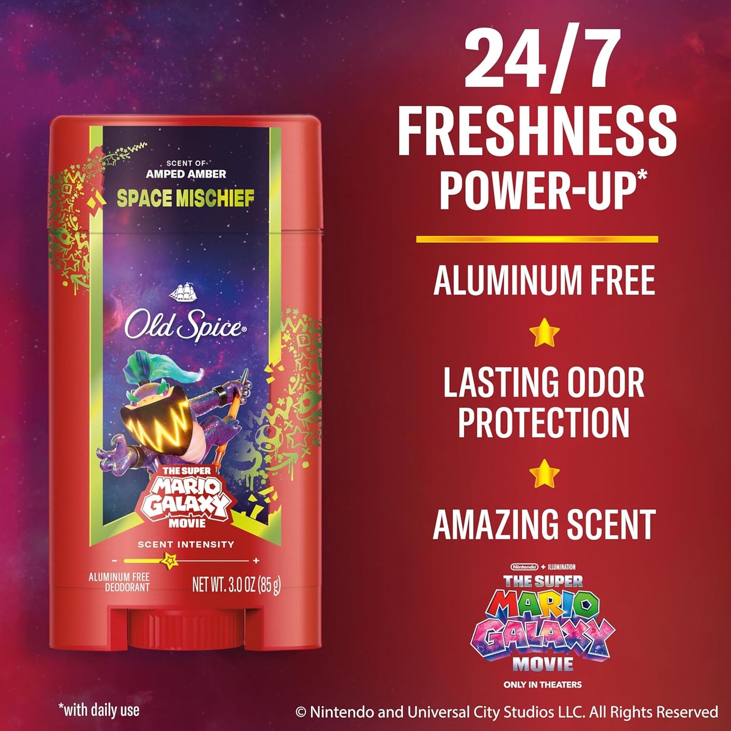 Old Spice X Super Mario, Space Mischief with Armed Amber Scent, Aluminum Free Deodorant + Body & Face Wash Bundle for Men, Smell Super with 24/7 Lasting Freshness & 24/7 Shower Clean (Pack of 2)