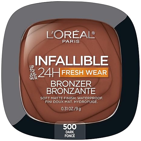 L'Oreal Paris Infallible Up to 24H Fresh Wear Soft Matte Longwear Bronzer. Waterproof, heatproof, Transfer, humidity and sweatproof, Dark, 0.31 oz