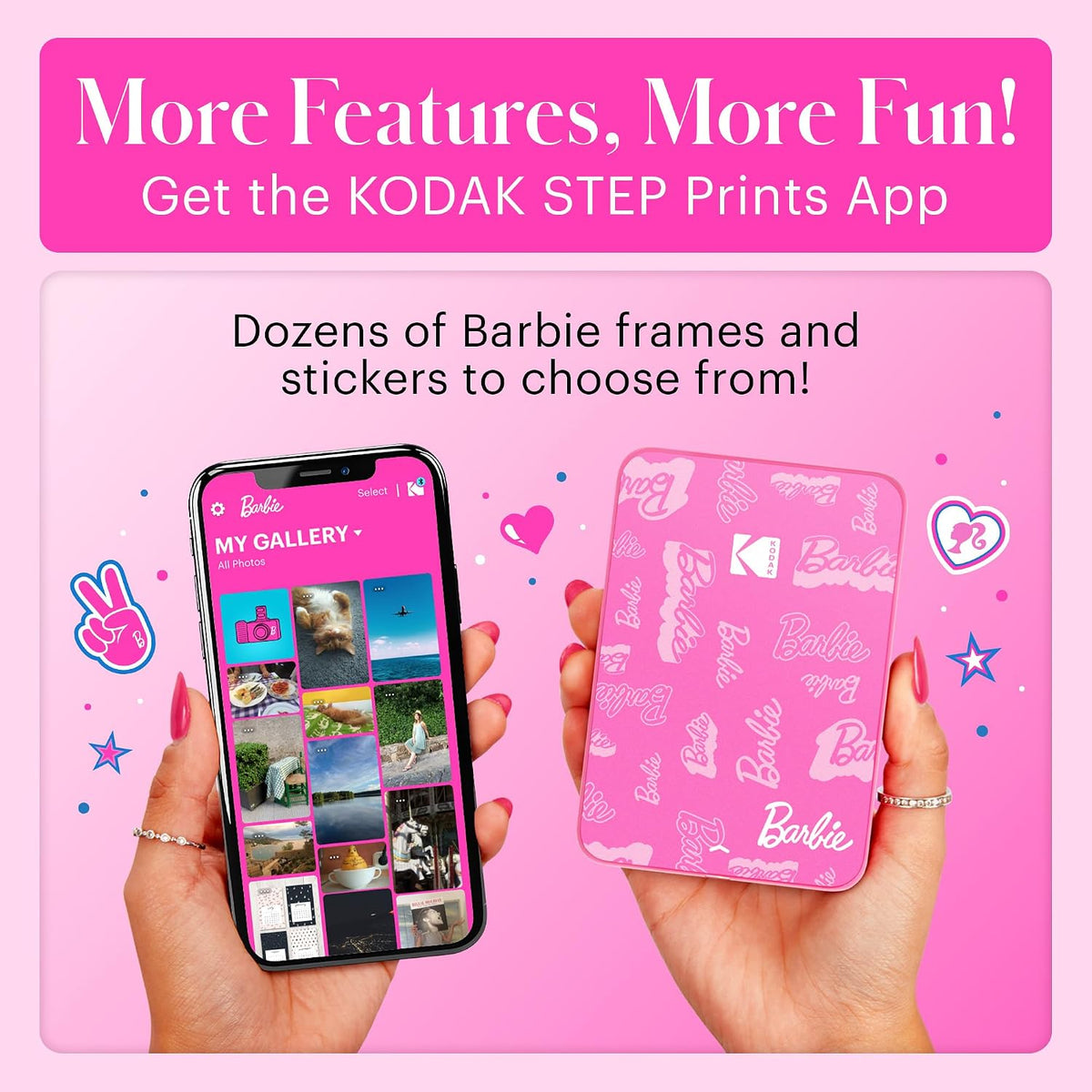 Kodak x Barbie Instant Smartphone Portable Photo Printer, Full Color, Wireless, Zink 2x3” (5.1x7.5 cm) Sticky-Back Photos, Print from iOS & Android Devices with Fun Editing App, Signature Style