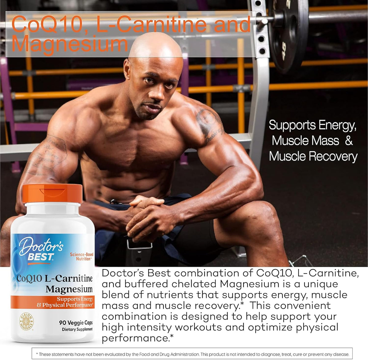 Doctor's Best CoQ10 L-Carnitine Magnesium Supplement, Soy Free, 90 Veg Caps