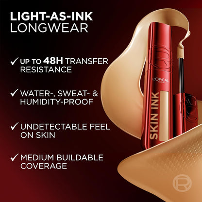 L'Oreal Paris Infallible Skin Ink 2-in-1 Foundation Concealer Hybrid Face Makeup, up to 48HR Transfer-Resistant with Medium Coverage, 430 Deep Cool