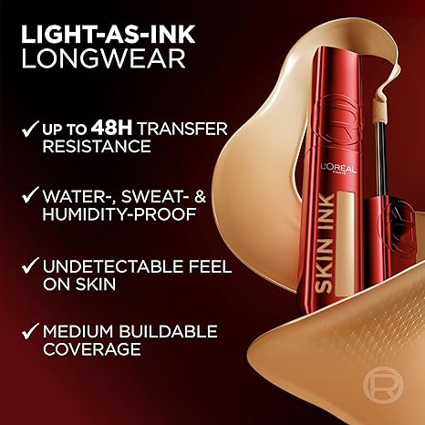 L'Oreal Paris Infallible Skin Ink 2-in-1 Foundation Concealer Hybrid Face Makeup, up to 48HR Transfer-Resistant with Medium Coverage, 270 Medium Warm