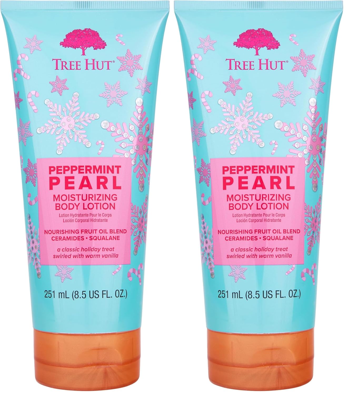 Tree Hut Peppermint Pearl Body Lotion, Limited Edition Holiday, Ceramide and Squalene Formula Helps Protect Skin, Long-lasting Hydration Leaves Skin Feeling Soft & Moisturized, 8.5 fl oz.(Pack of 2)