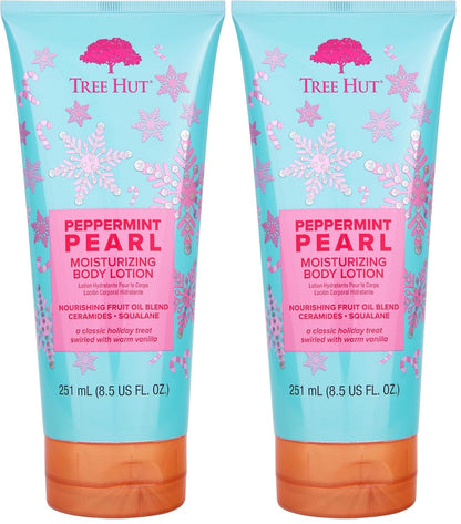 Tree Hut Peppermint Pearl Body Lotion, Limited Edition Holiday, Ceramide and Squalene Formula Helps Protect Skin, Long-lasting Hydration Leaves Skin Feeling Soft & Moisturized, 8.5 fl oz.(Pack of 2)