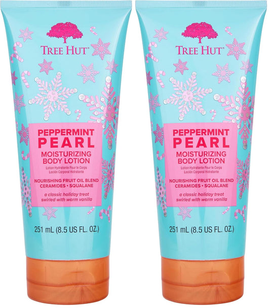 Tree Hut Peppermint Pearl Body Lotion, Limited Edition Holiday, Ceramide and Squalene Formula Helps Protect Skin, Long-lasting Hydration Leaves Skin Feeling Soft & Moisturized, 8.5 fl oz.(Pack of 2)