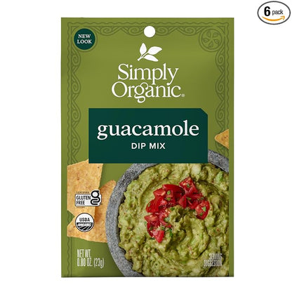 Simply Organic Guacamole Sauce Mix, 4 Ounce Pouch, Just Add Avocados for Zesty, Robust and Creamy Guacamole (Pack of 6)