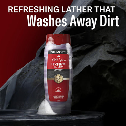 Old Spice Moisturizing Body Wash for Men, Hydro Wash, 2-in-1 Long Lasting Scent & Deep Hydration, 24/7 Shower Fresh, Swagger Scent, 21 oz (Pack of 4)