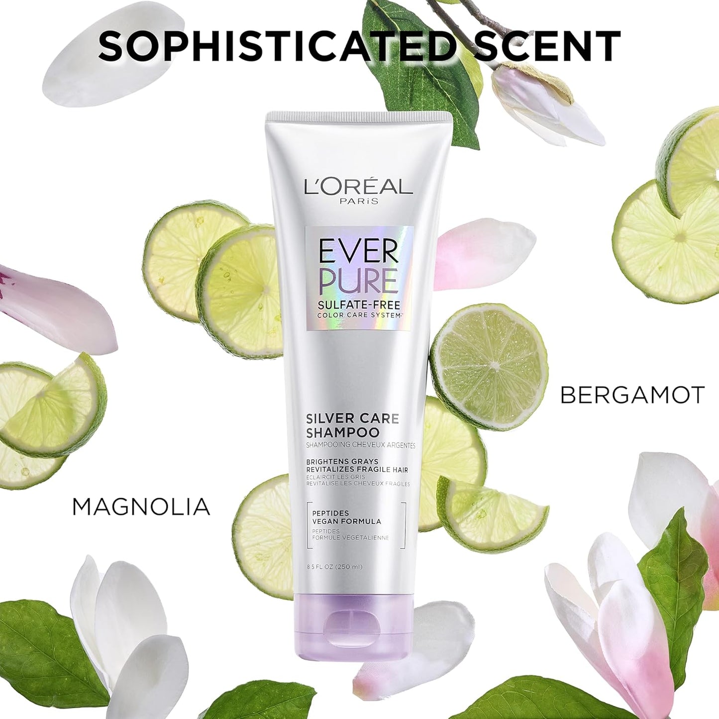 L'Oreal Paris EverPure Silver Care Sulfate Free Conditioner,Brightening and Nourishing Hair Care for Gray and Silver Hair,Vegan Formula with Peptides,8.5 Fl Oz,(Pack of 2)
