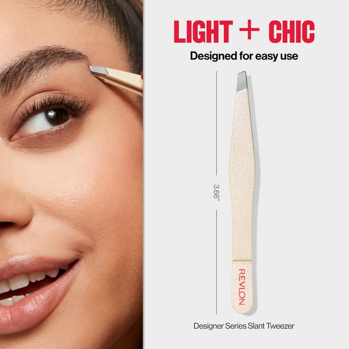 Revlon Designer Series Slanted Tip Tweezer, Stainless Steel, Neutral Glam, 1 Count